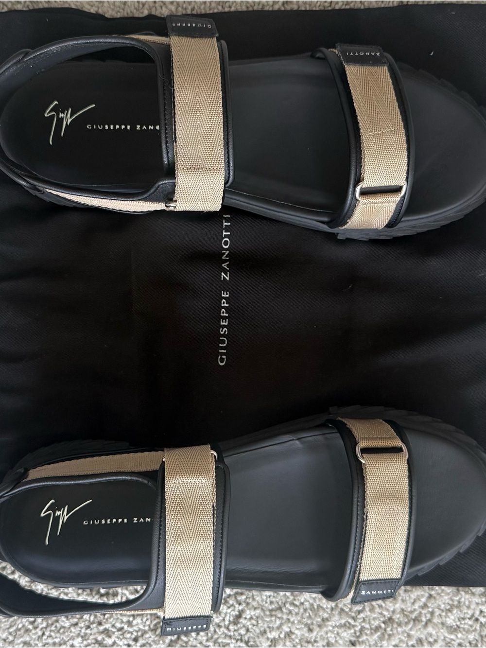 Giuseppe Zanotti Men’s Beige and Black Strap Sandals